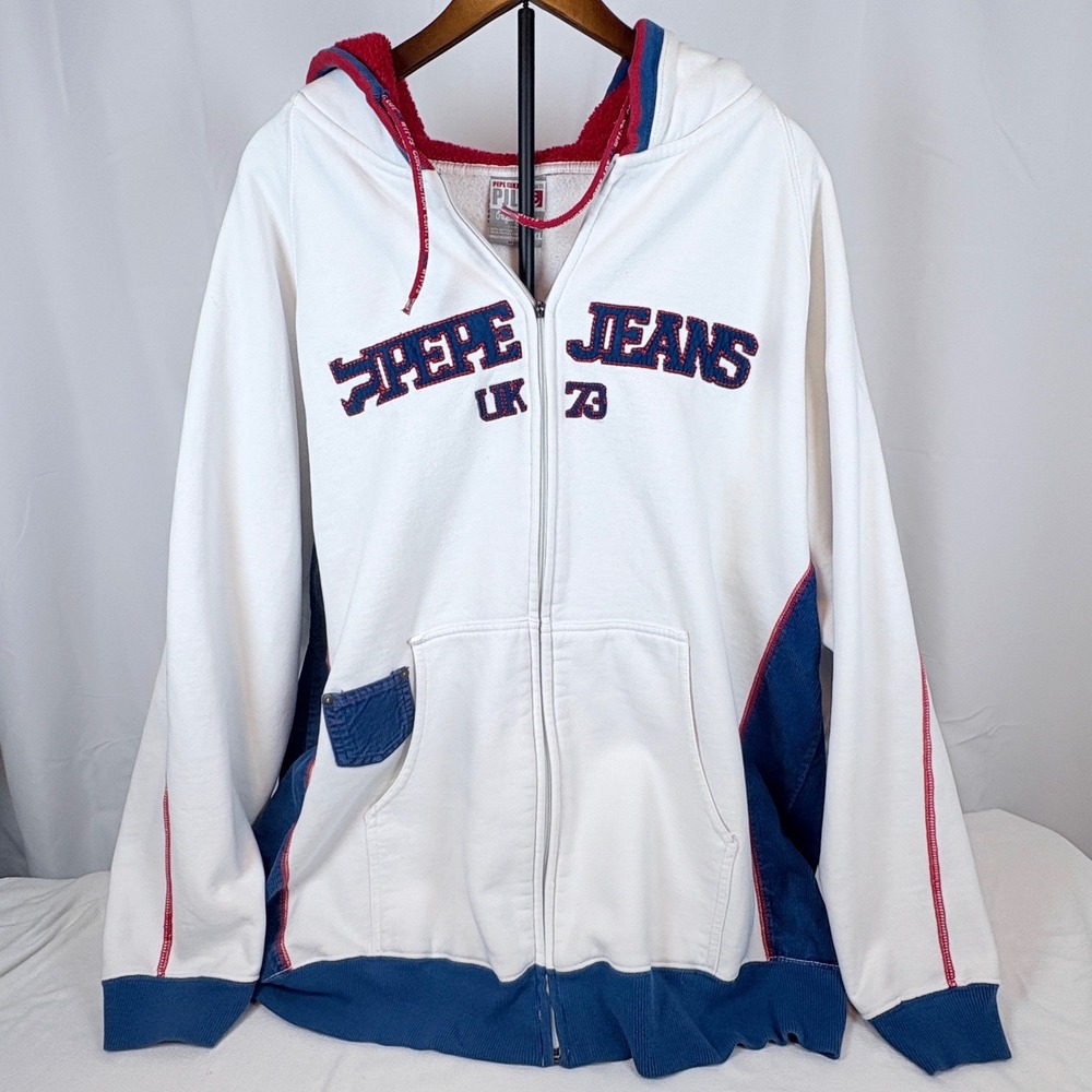 Pepe Jeans London Vtg Men 3XL Hoodie UK 73 Corduroy Urban Skate 90s Football